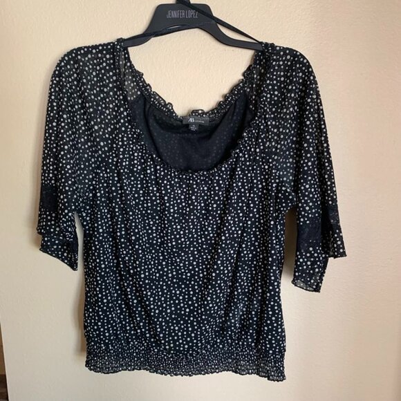 AB Studio Women's XL Black and White Polka Dot Blouse with 3/4 sleeves - Picture 1 of 14